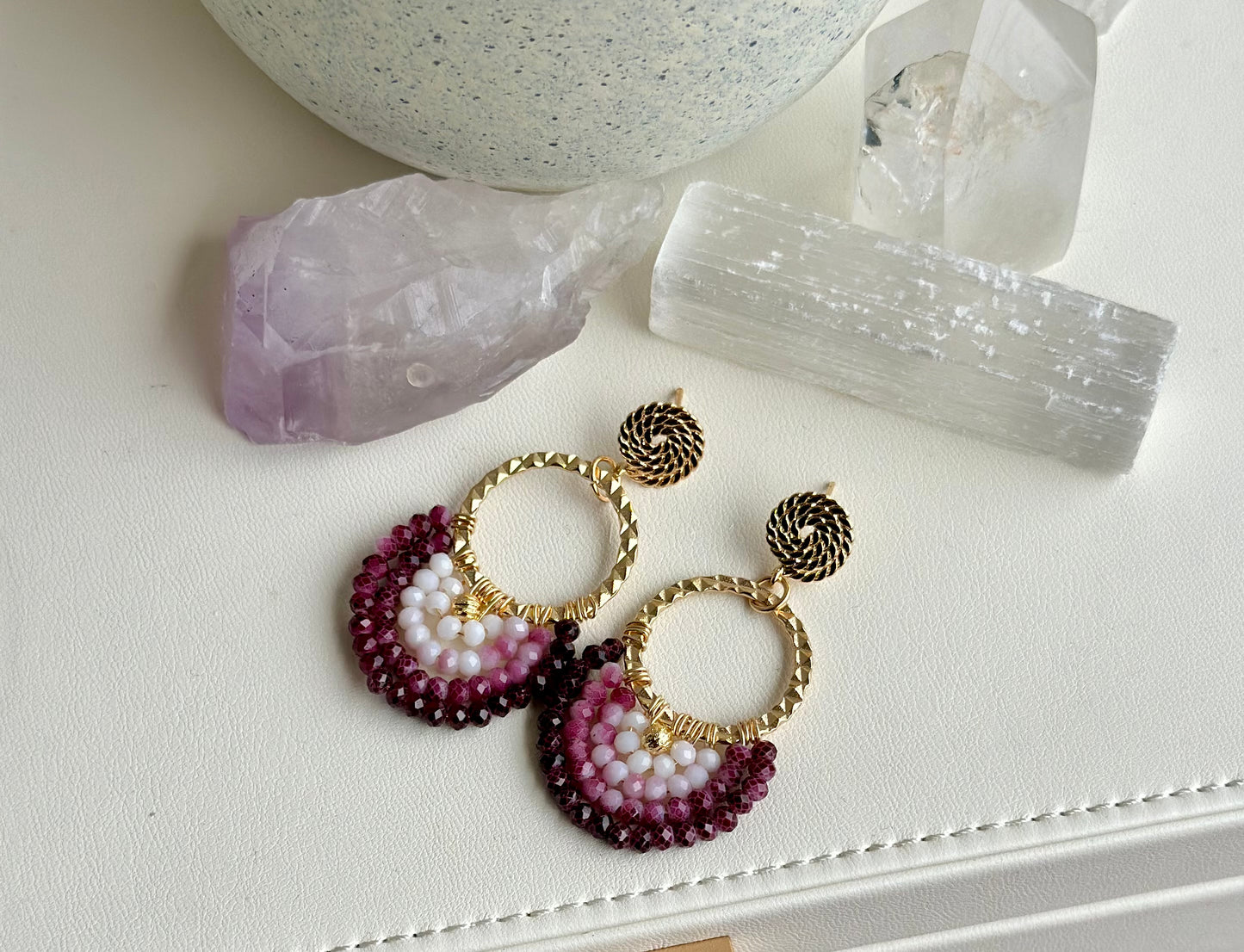 Dangle and Drop Earrings in Red & Pink Ombré Glass Beads