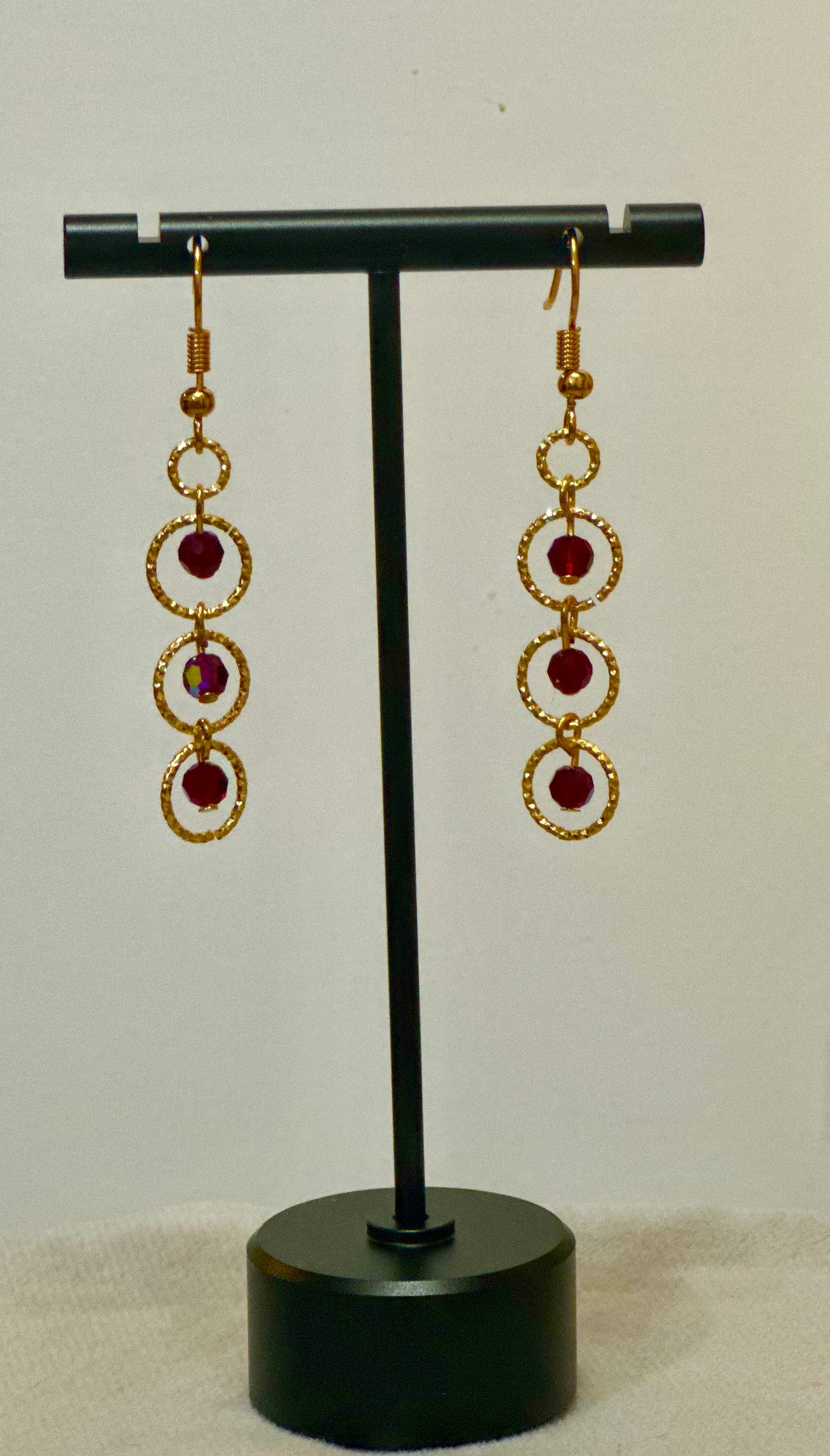 Dangle and Drop Earring in Burgundy.