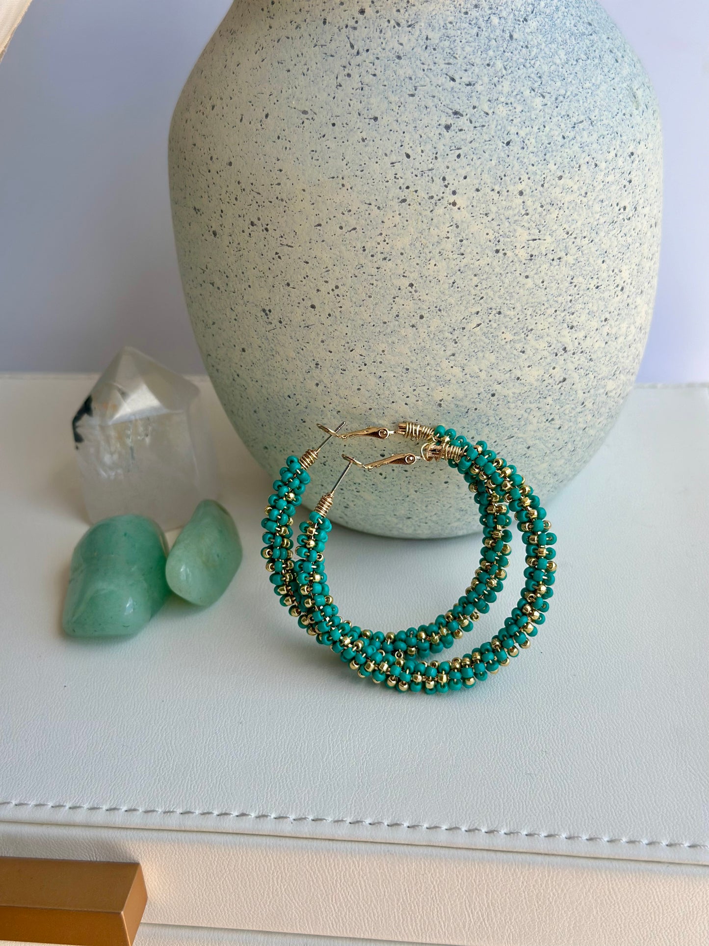 Hoop Earrings in Teal and Gold