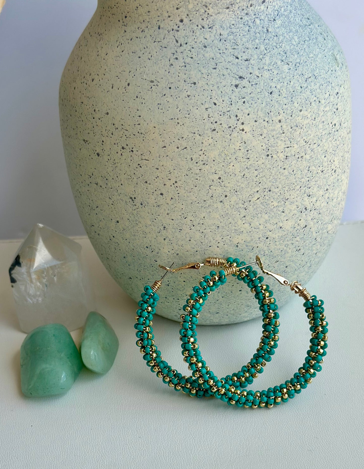 Hoop Earrings in Teal and Gold