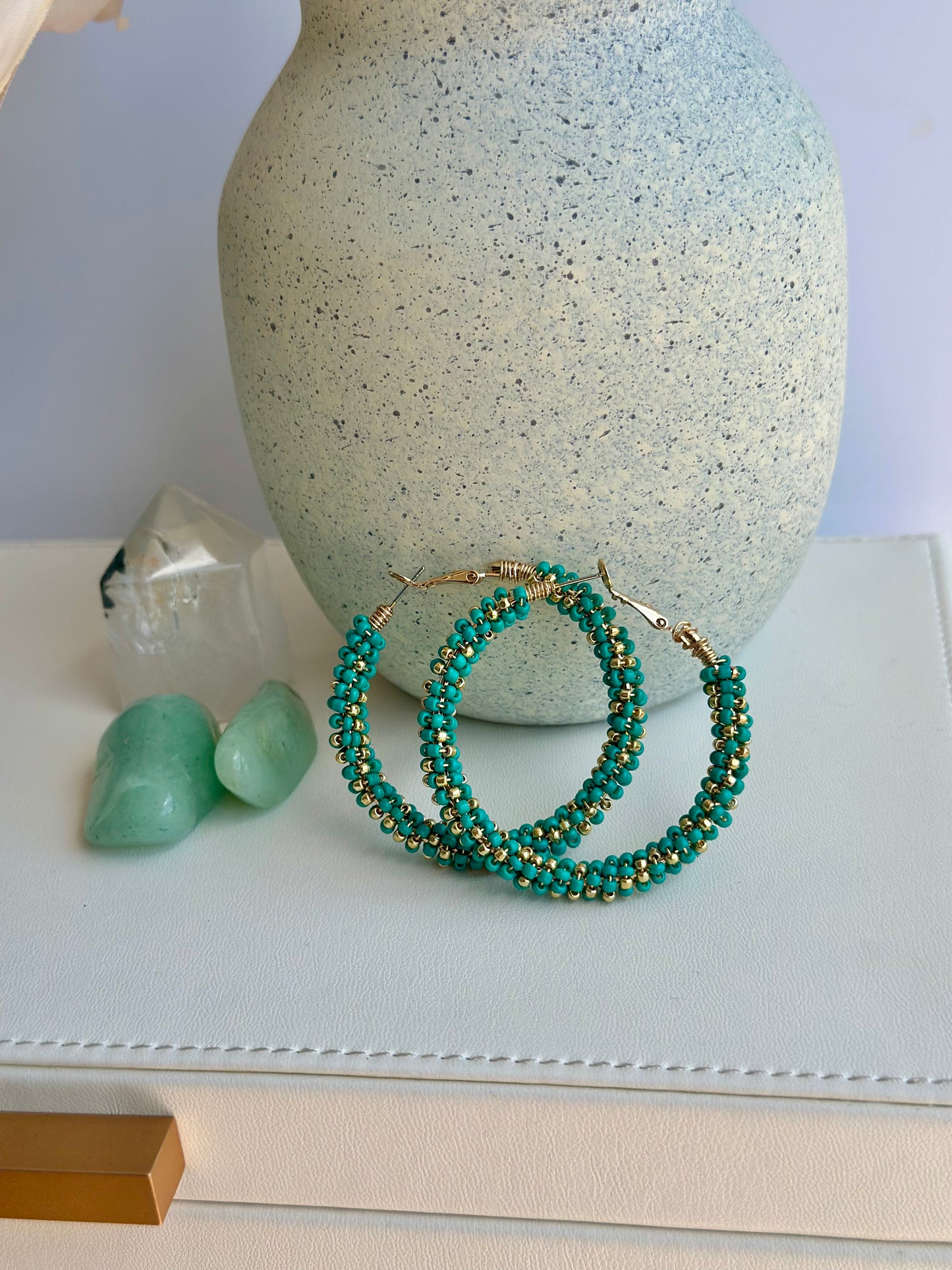 Hoop Earrings in Teal and Gold