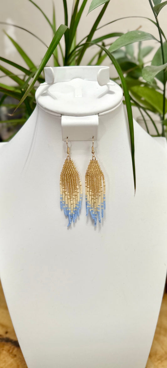 Beaded Earrings in Gold and Blue