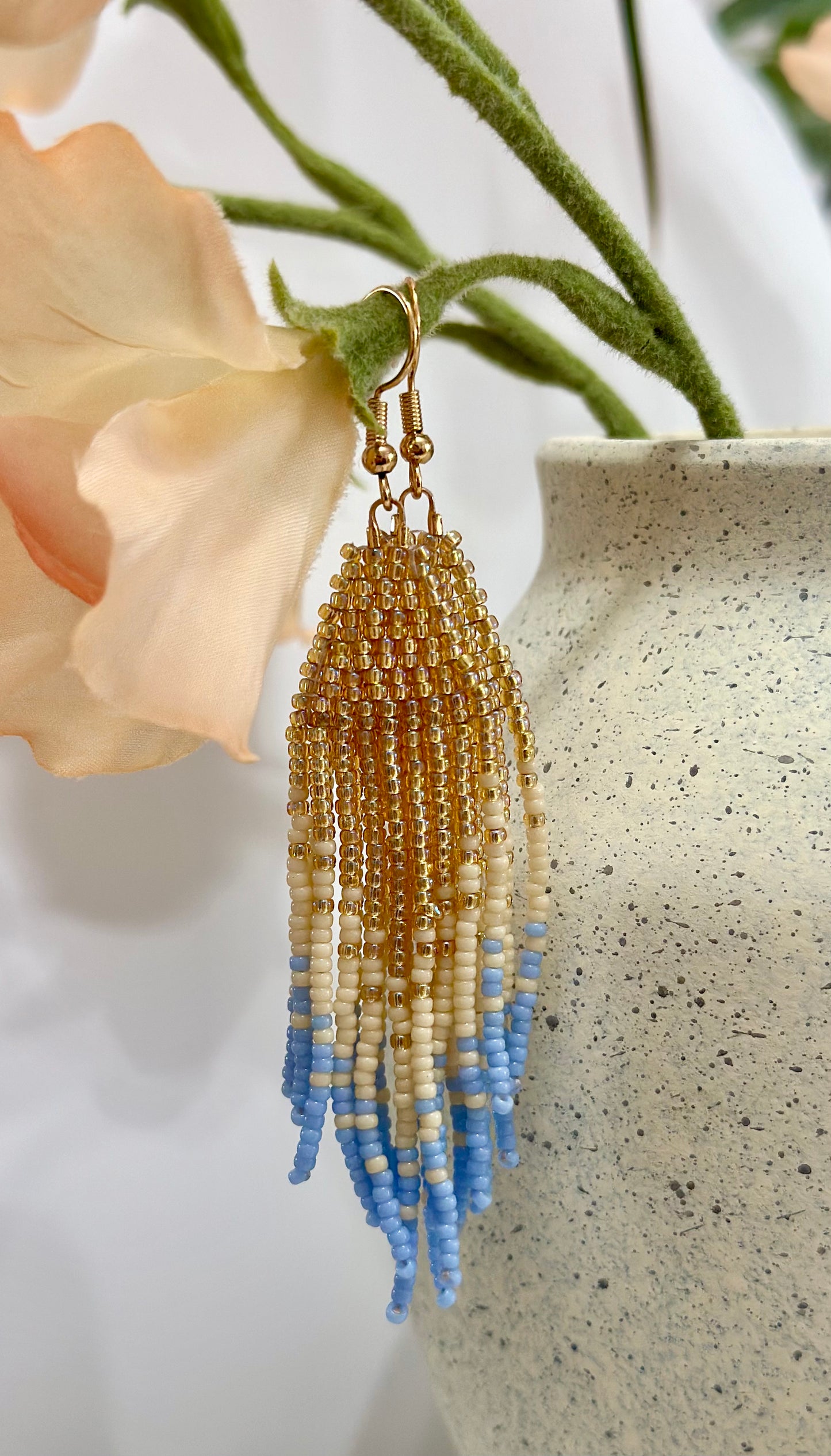 Beaded Earrings in Gold and Blue