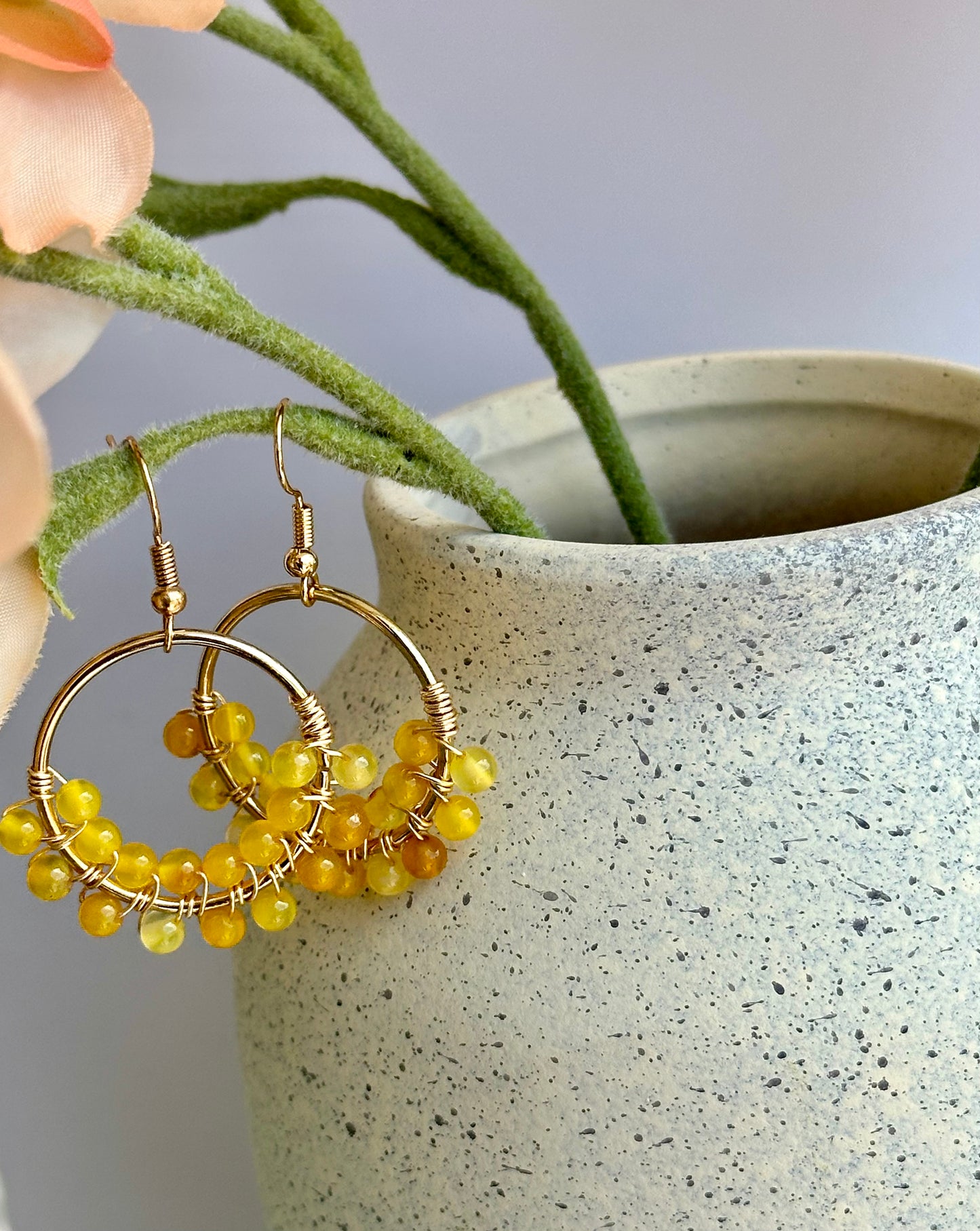 Dangle and Drop Yellow Dyed Agate Round Beads