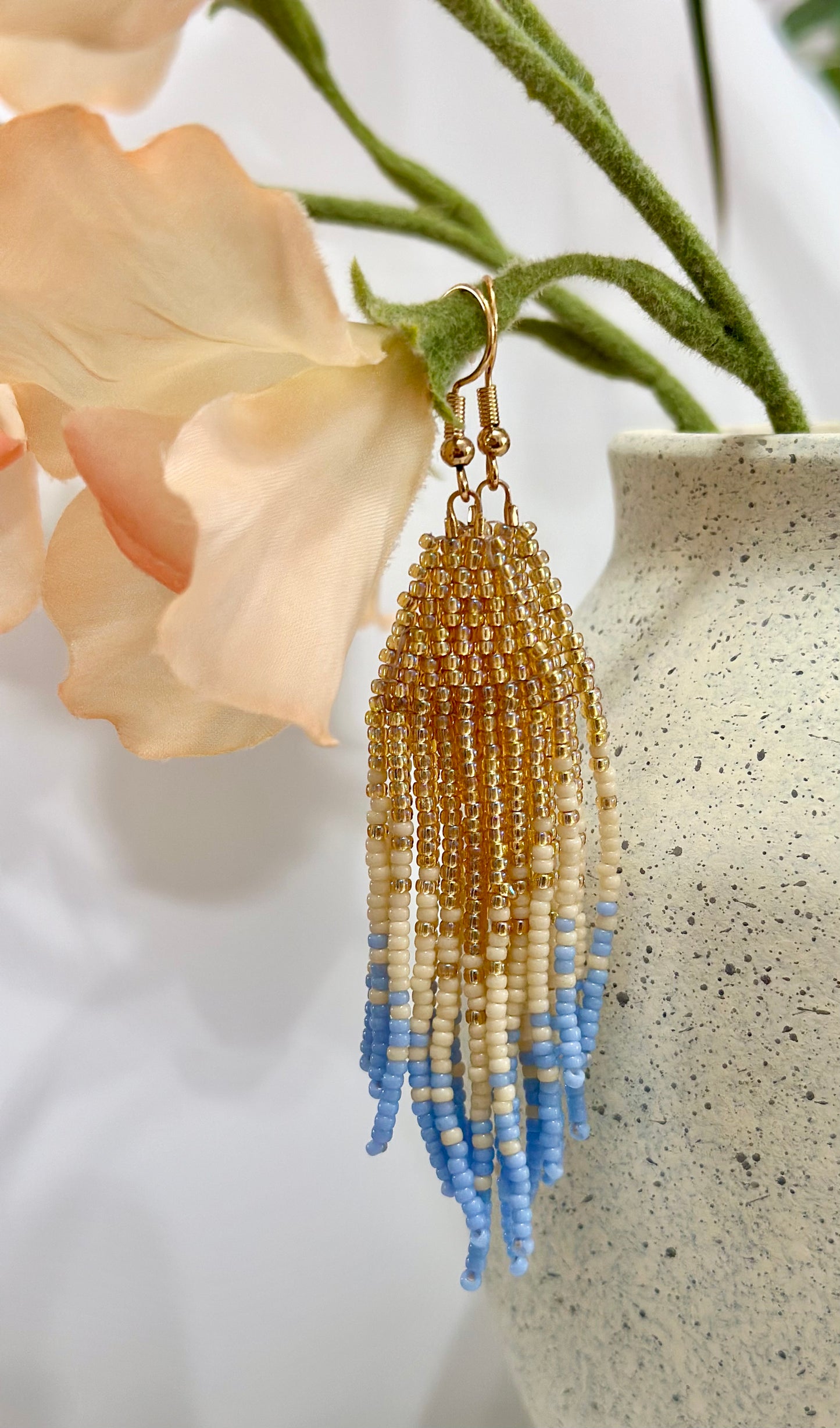 Beaded Earrings in Gold and Blue