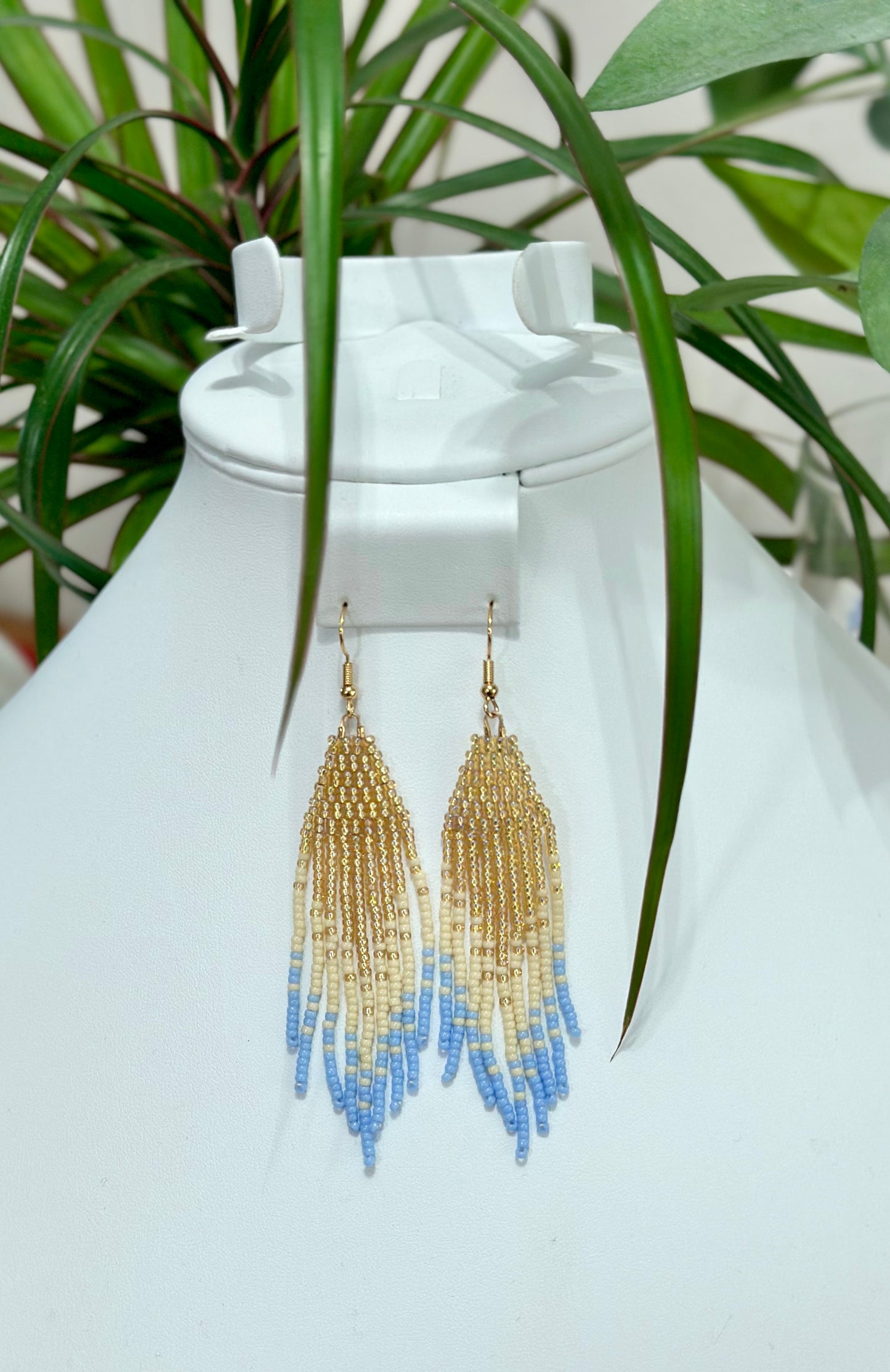 Beaded Earrings in Gold and Blue