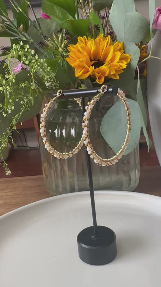 Hoop Earrings in Ivory and Gold